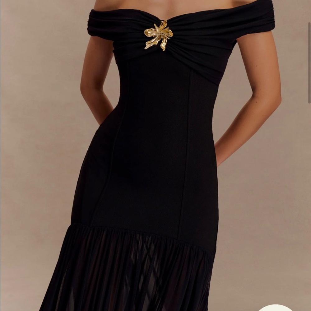 Meshki Black Strapless Dress with Gold Detail